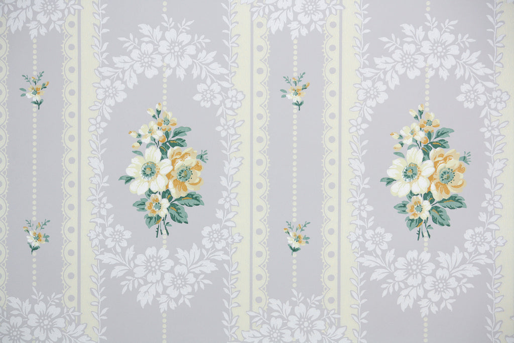 1940s Floral Stripe Vintage Wallpaper