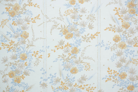 1980s Floral Vinyl Vintage Wallpaper