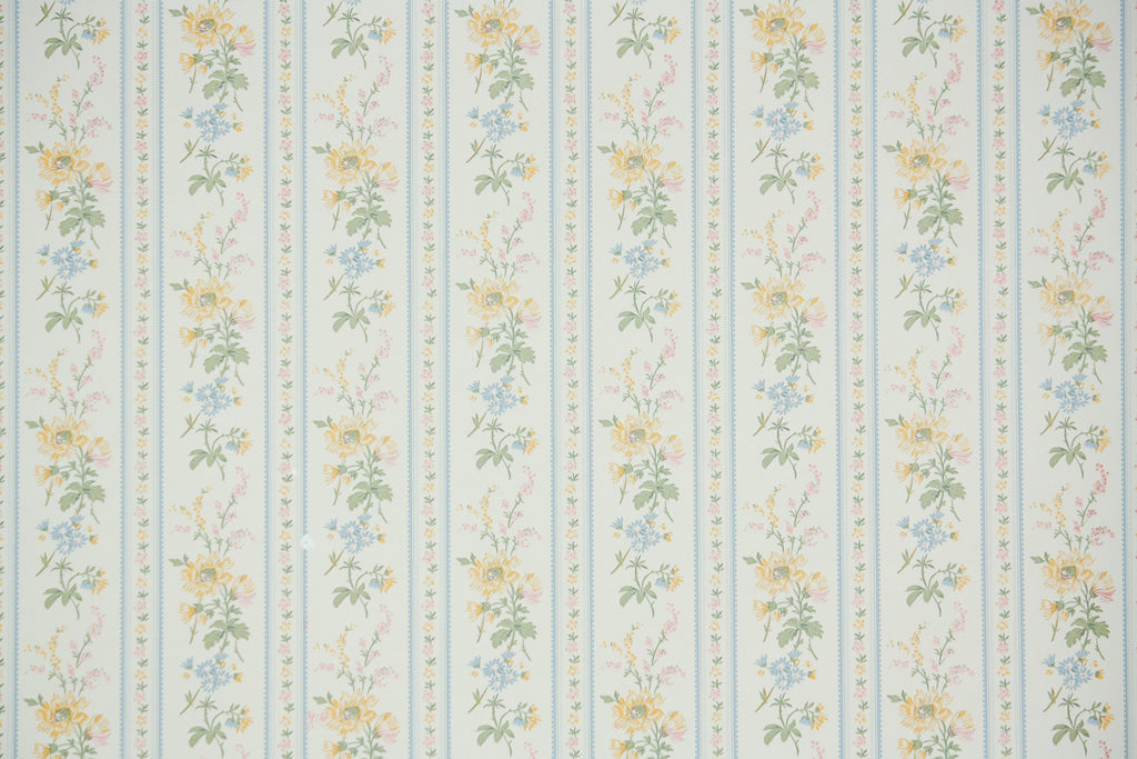 1980s Floral Stripe Vintage Wallpaper