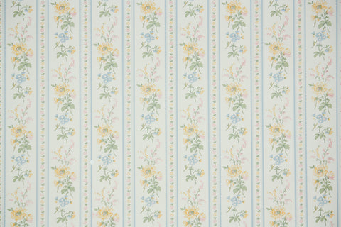 1980s Floral Stripe Vintage Wallpaper