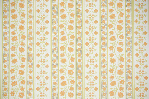 1970s Floral Stripe Vintage Wallpaper