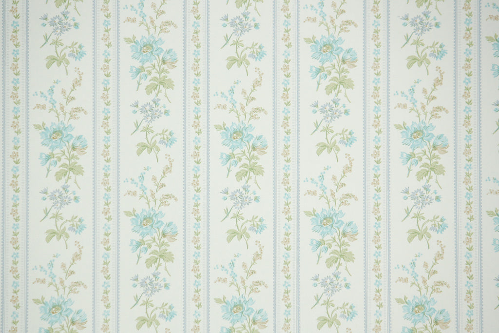 1970s Floral Stripe Vintage Wallpaper