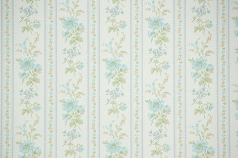 1970s Floral Stripe Vintage Wallpaper
