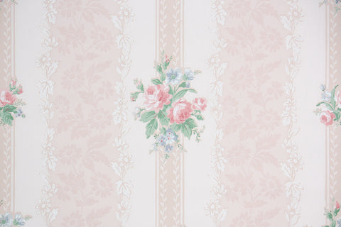1940s Floral Stripe Vintage Wallpaper