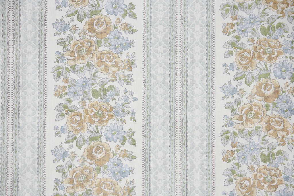1970s Floral Stripe Vintage Wallpaper