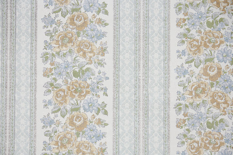 1970s Floral Stripe Vintage Wallpaper