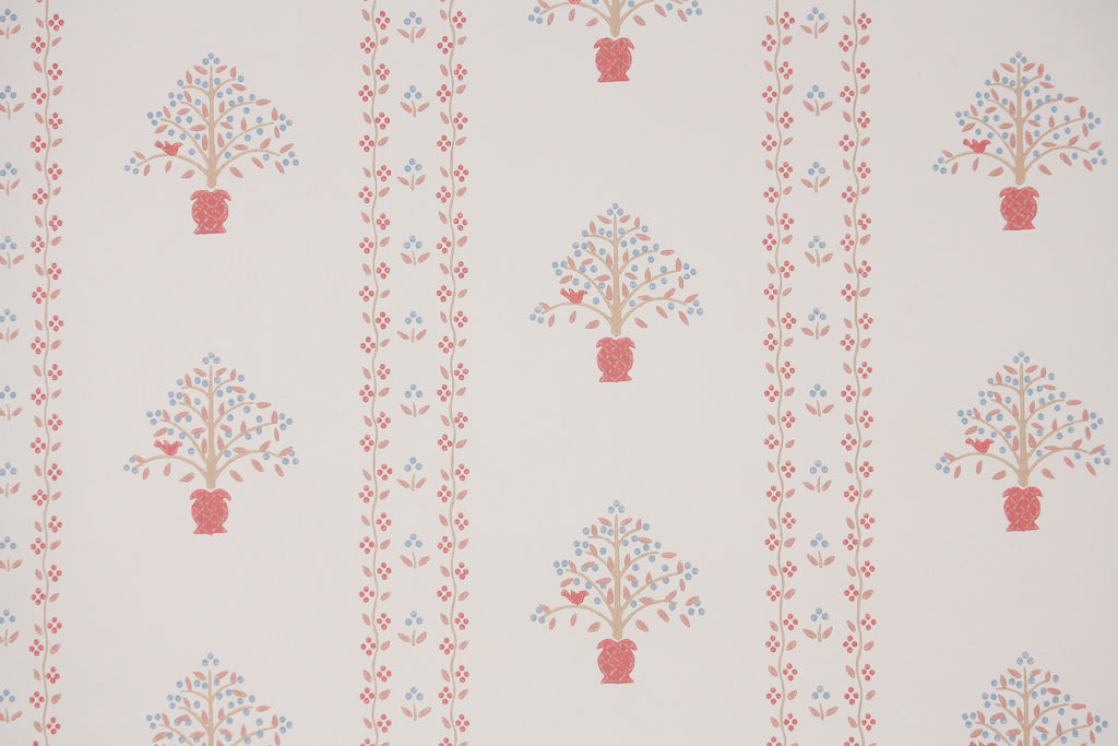 1980s Botanical Stripe Vintage Wallpaper