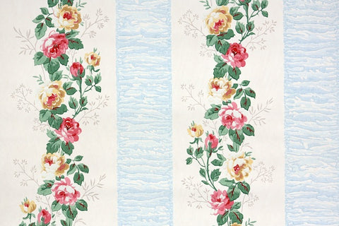 1940s Floral Stripe Vintage Wallpaper
