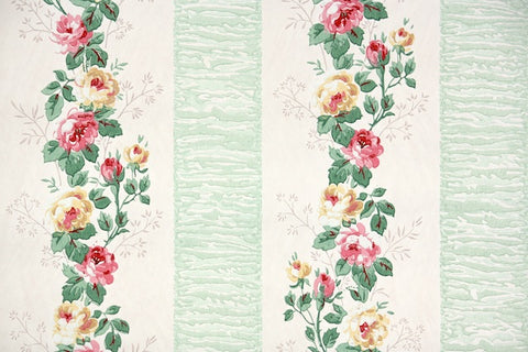 1940s Floral Stripe Vintage Wallpaper