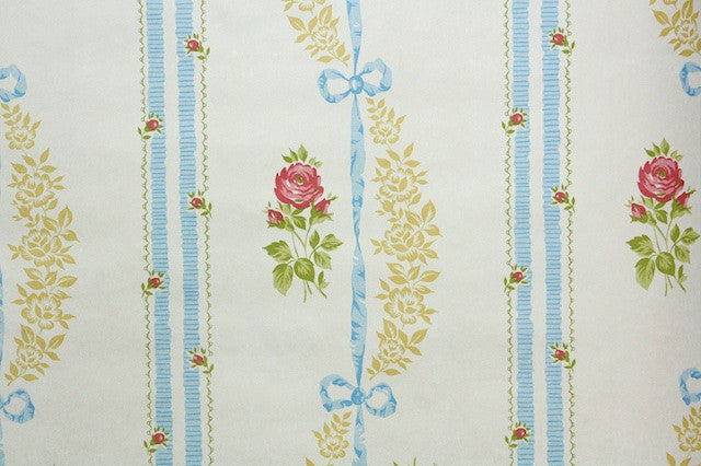 1970s Floral Stripe Vintage Wallpaper