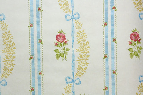 1970s Floral Stripe Vintage Wallpaper
