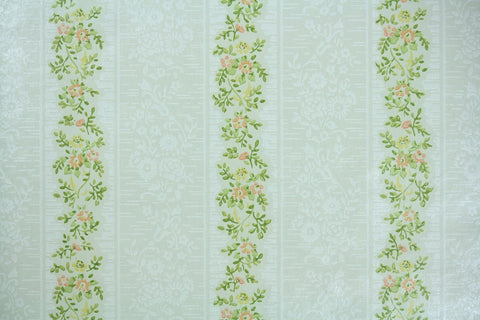 1970s Floral Stripe Vintage Wallpaper