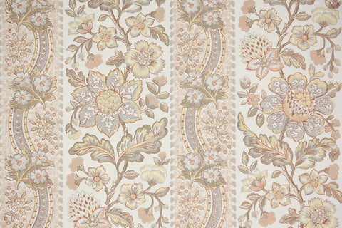 1970s Floral Stripe Vintage Wallpaper