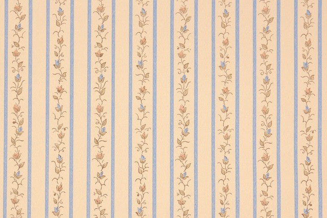 1980s Floral Stripe Vintage Wallpaper