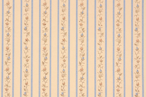 1980s Floral Stripe Vintage Wallpaper