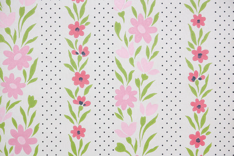 1960s Floral Stripe Vintage Wallpaper