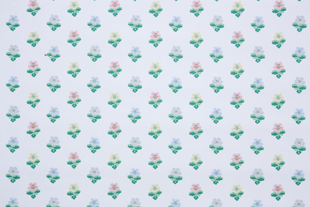 1980s Floral Hand-Print Vintage Wallpaper