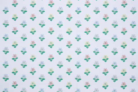 1980s Floral Hand-Print Vintage Wallpaper