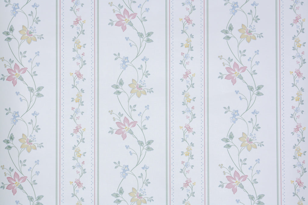 1980s Floral Stripe Vintage Wallpaper