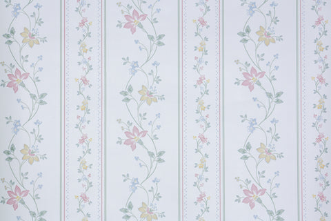 1980s Floral Stripe Vintage Wallpaper