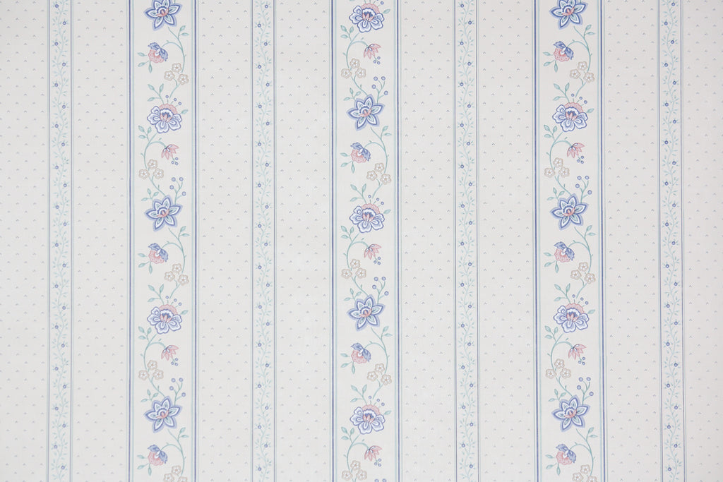 1980s Floral Stripe Vintage Wallpaper