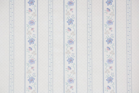 1980s Floral Stripe Vintage Wallpaper