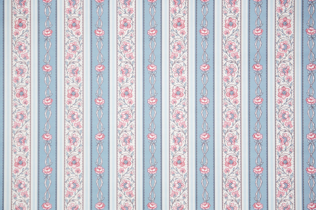 1980s | 1990s Floral Stripe Vintage Wallpaper