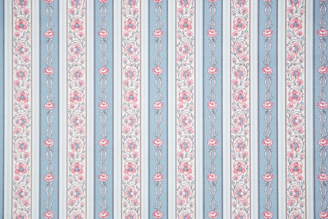 1980s | 1990s Floral Stripe Vintage Wallpaper
