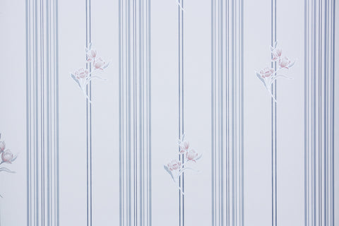 1980s | 1990s Floral Stripe Vintage Wallpaper