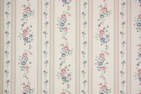 1990s Floral Stripe Vintage Wallpaper