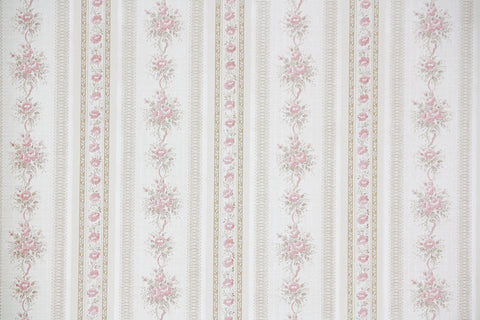 1980s Floral Stripe Vintage Wallpaper