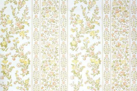1970s Floral Stripe Vintage Wallpaper