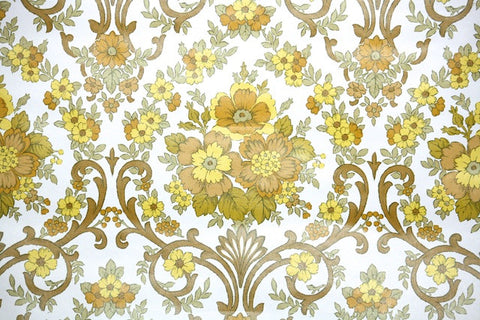 1970s Floral Damask Vintage Wallpaper