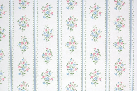 1960s Floral Stripe Vintage Wallpaper