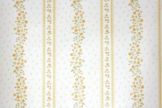 1970s Floral Stripe Vintage Wallpaper