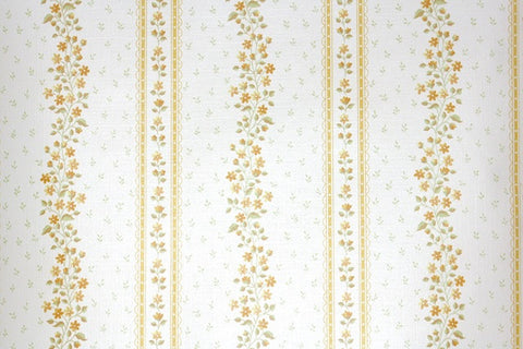 1970s Floral Stripe Vintage Wallpaper