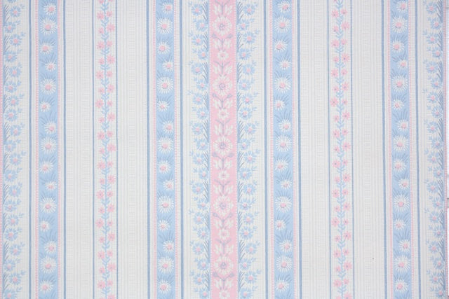 1960s Floral Stripe Vintage Wallpaper