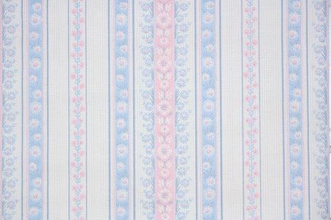 1960s Floral Stripe Vintage Wallpaper