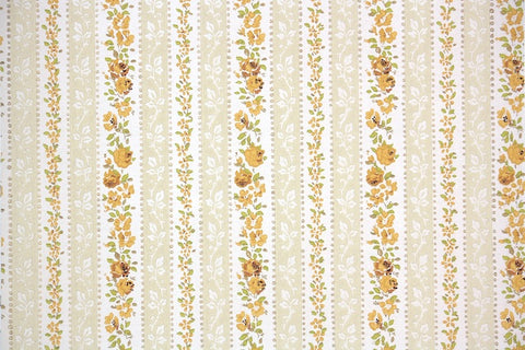 1970s Floral Stripe Vintage Wallpaper