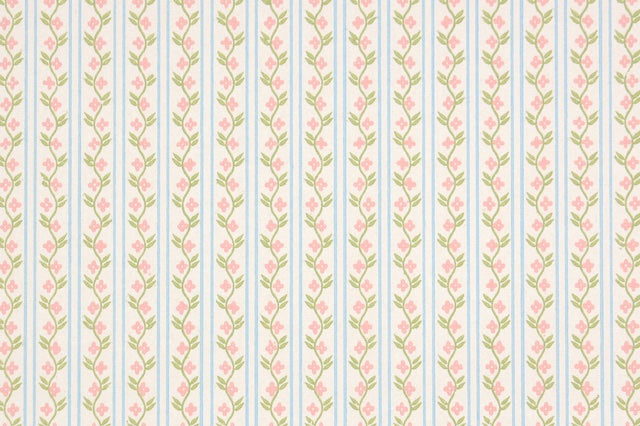 1980s Floral Stripe Vintage Wallpaper