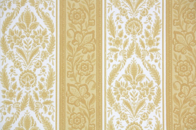 1960s Floral Stripe Vintage Wallpaper