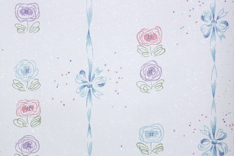 1950s Floral Stripe Vintage Wallpaper